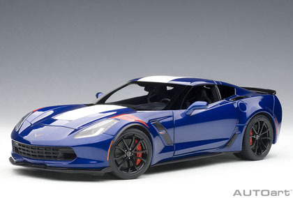 AUTO art 71275 1/18 シボレー コルベット (C7) グランスポーツ (ブルー／ホワイト・ストライプ) ※レッド・ハッシュマーク