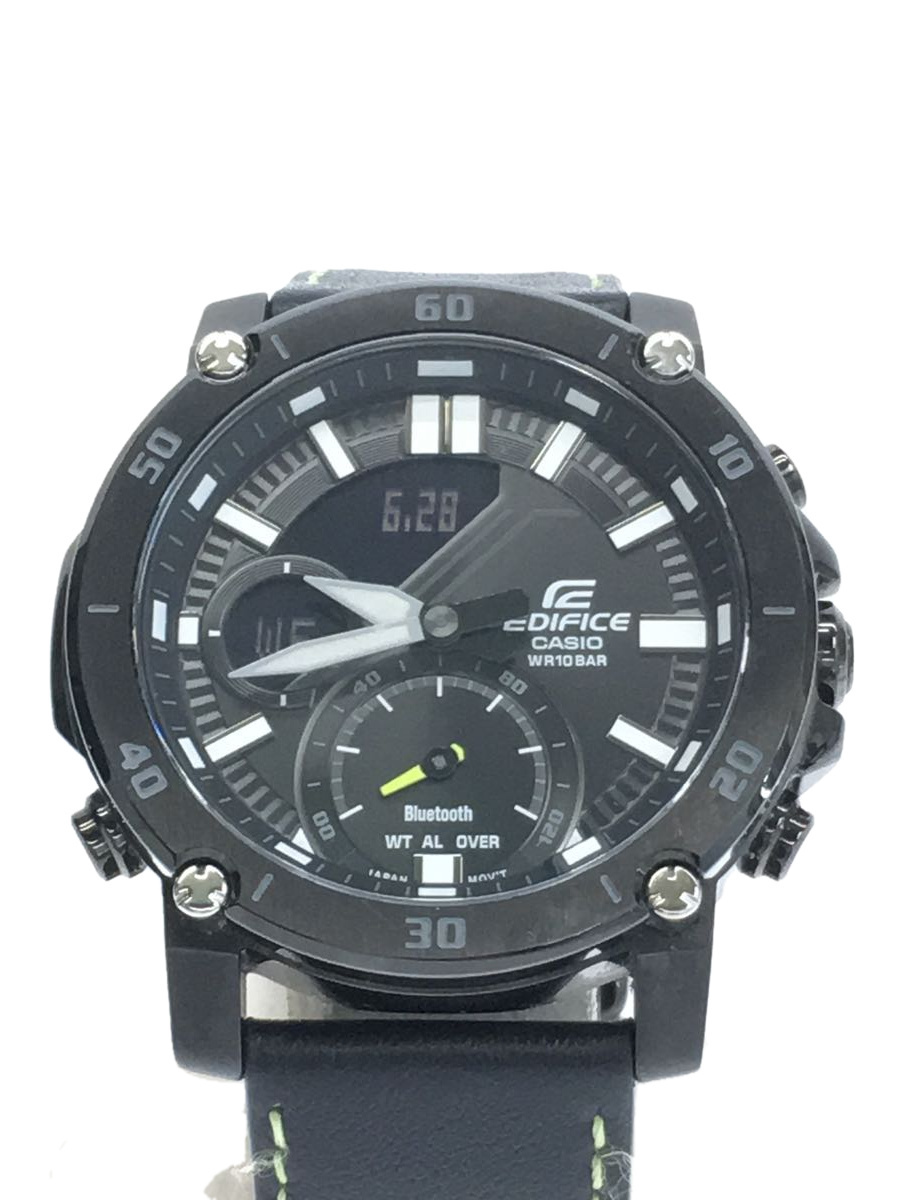 CASIO◆クォーツ腕時計_EDIFICE/アナログ/レザー/BLK/BLK/ECB-20YCL-1AJF