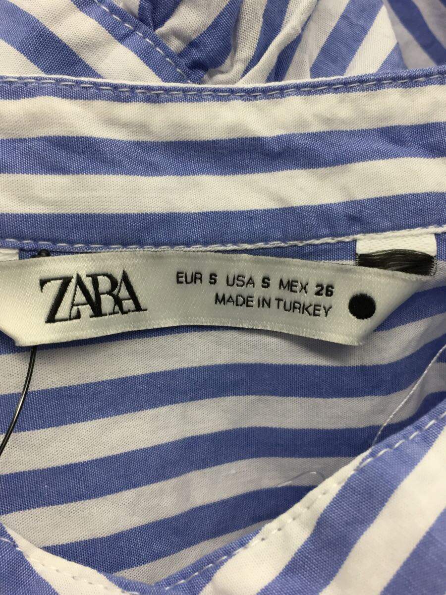 ZARA◆ベルトシャツワンピース/M/コットン/ブルー/ストライプ/5216/054_画像3