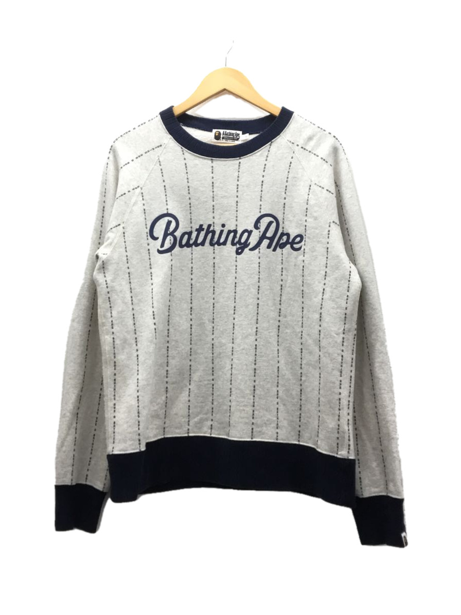 A BATHING APE◆スウェット/L/コットン/グレー/ストライプ