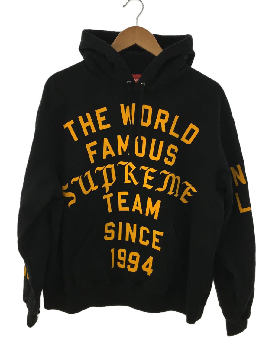 Supreme◆23SS/Team Flocked Hooded Sweatshirt/スウェット/S/コットン/ブラック