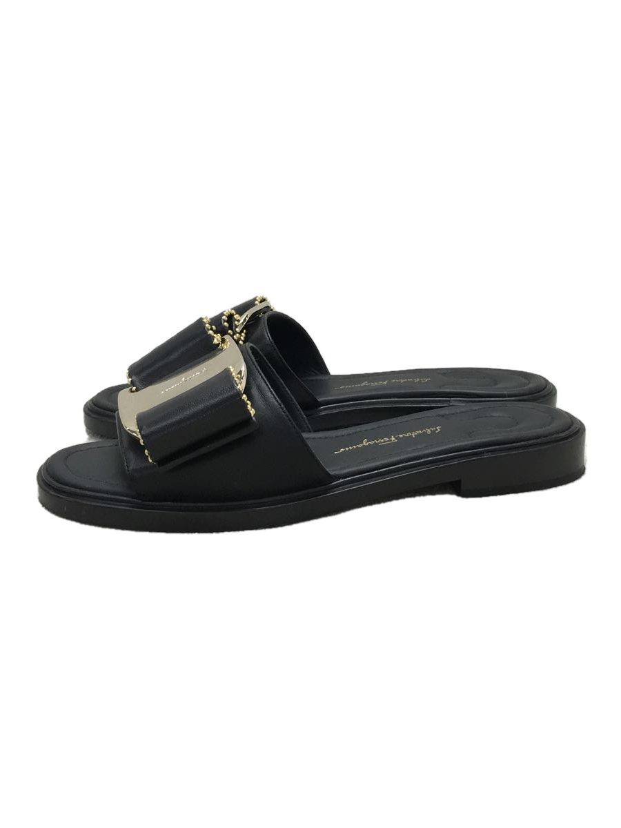 Salvatore Ferragamo◆サンダル/UK5.5/BLK/ヴァラリボンスタッズ/フラットサンダル