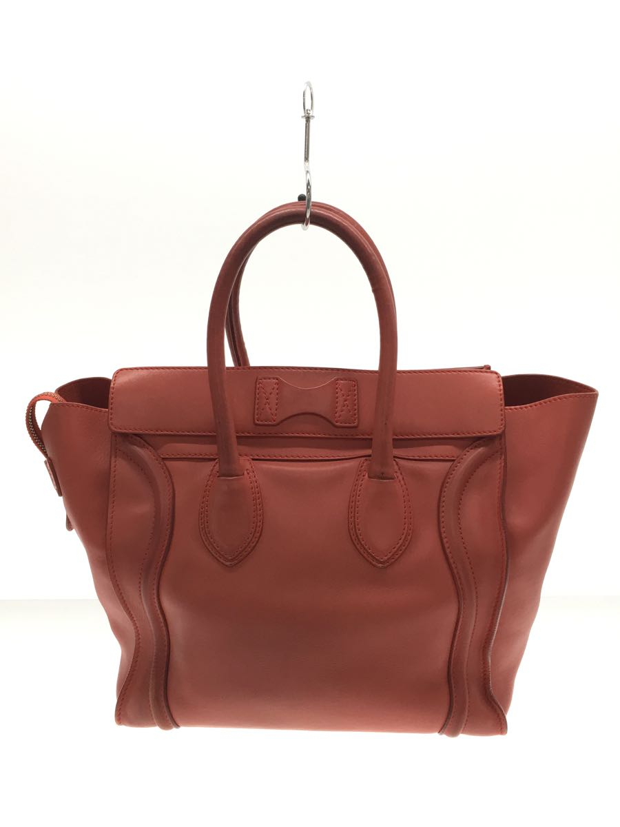 CELINE◆トートバッグ/レザー/RED/無地/ラゲージ/角スレ/変色有り_画像3