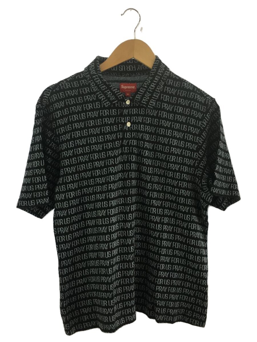 Supreme◆18SS/Pray For US Jacquard Polo/ポロシャツ/M/コットン/BLK/総柄