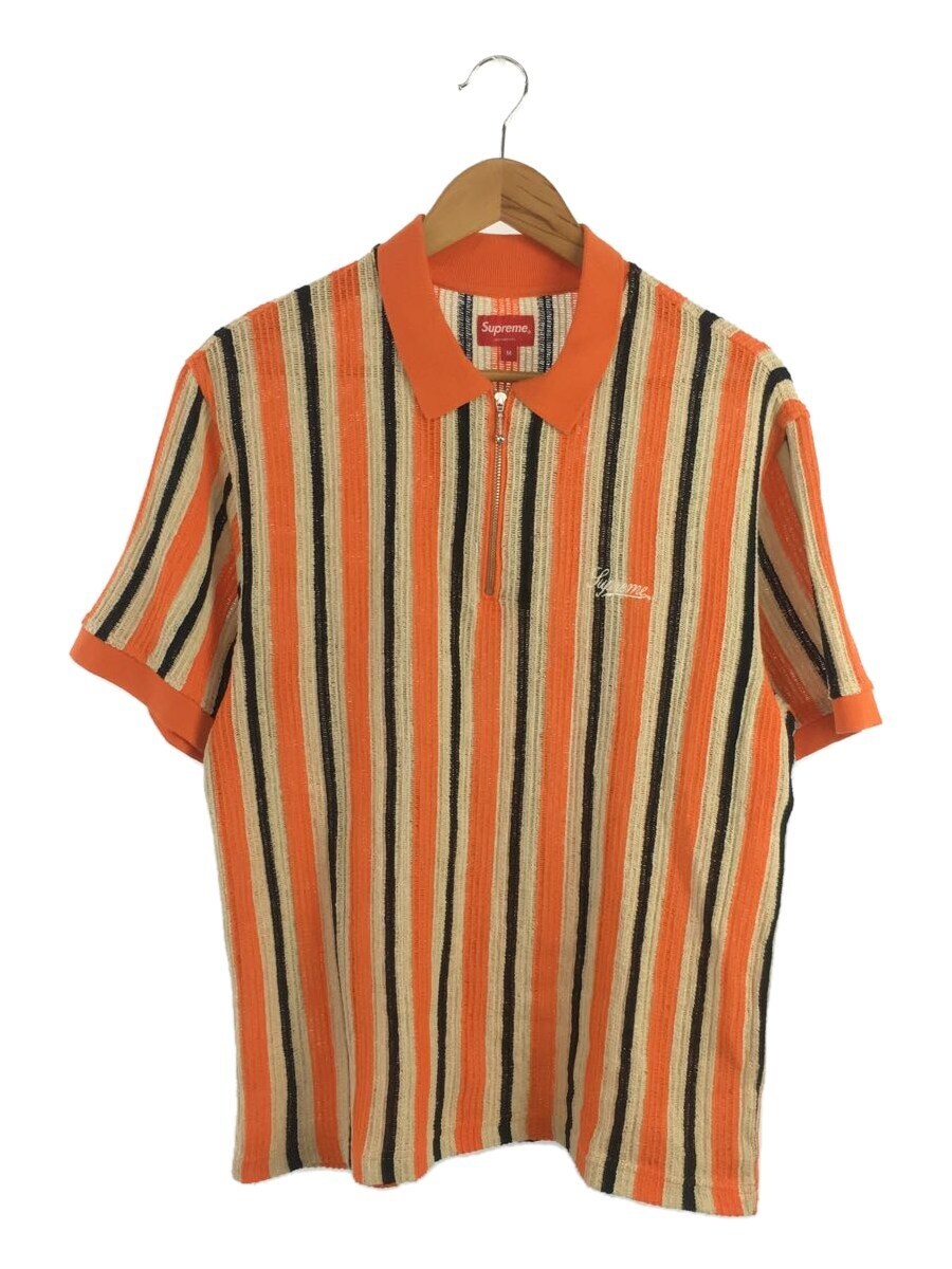 Supreme◆半袖シャツ/M/コットン/Open Knit Stripe Zip Polo