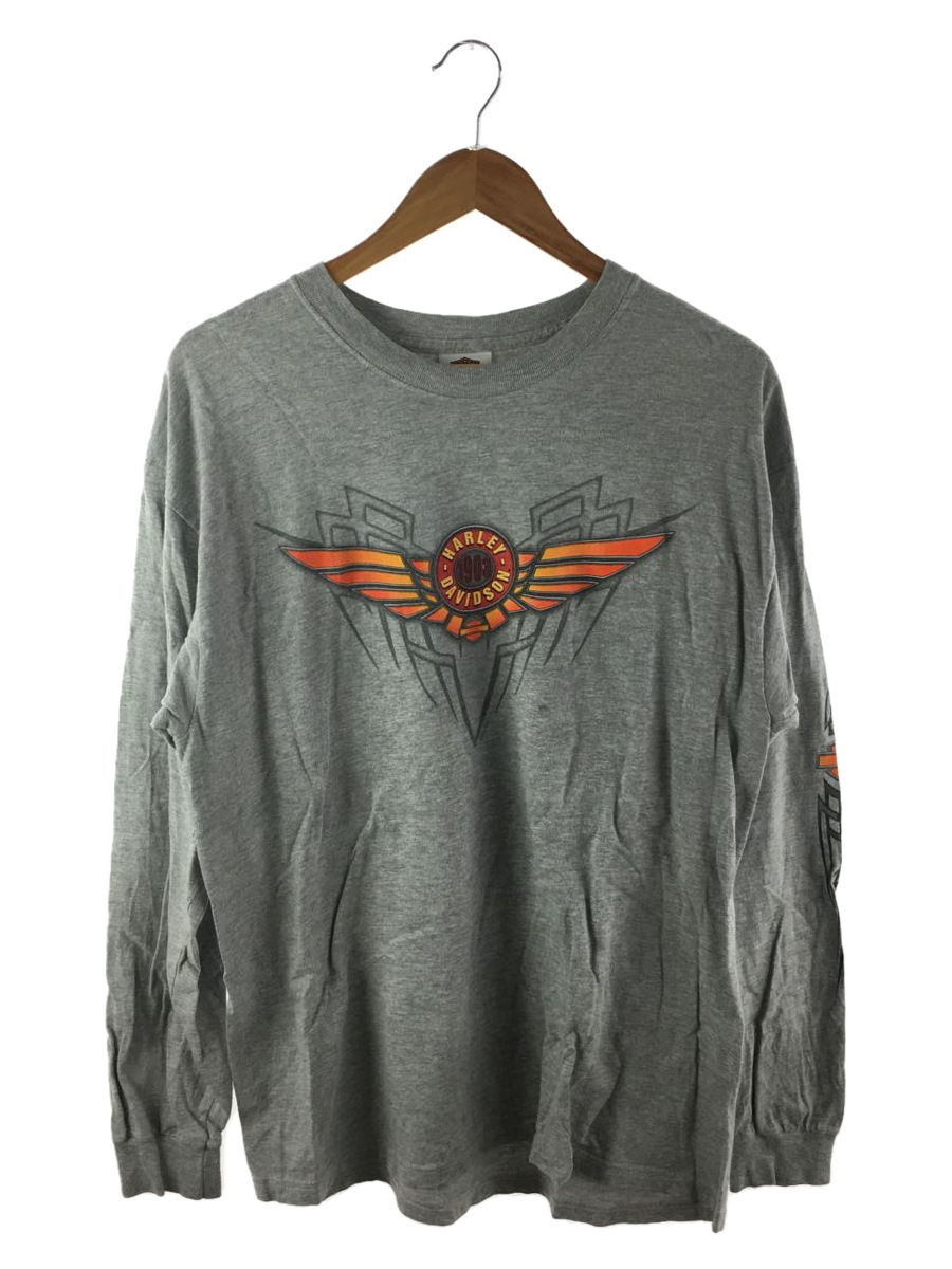 HARLEY DAVIDSON◆USA製/Hanes/長袖Tシャツ/L/コットン/GRY_画像1