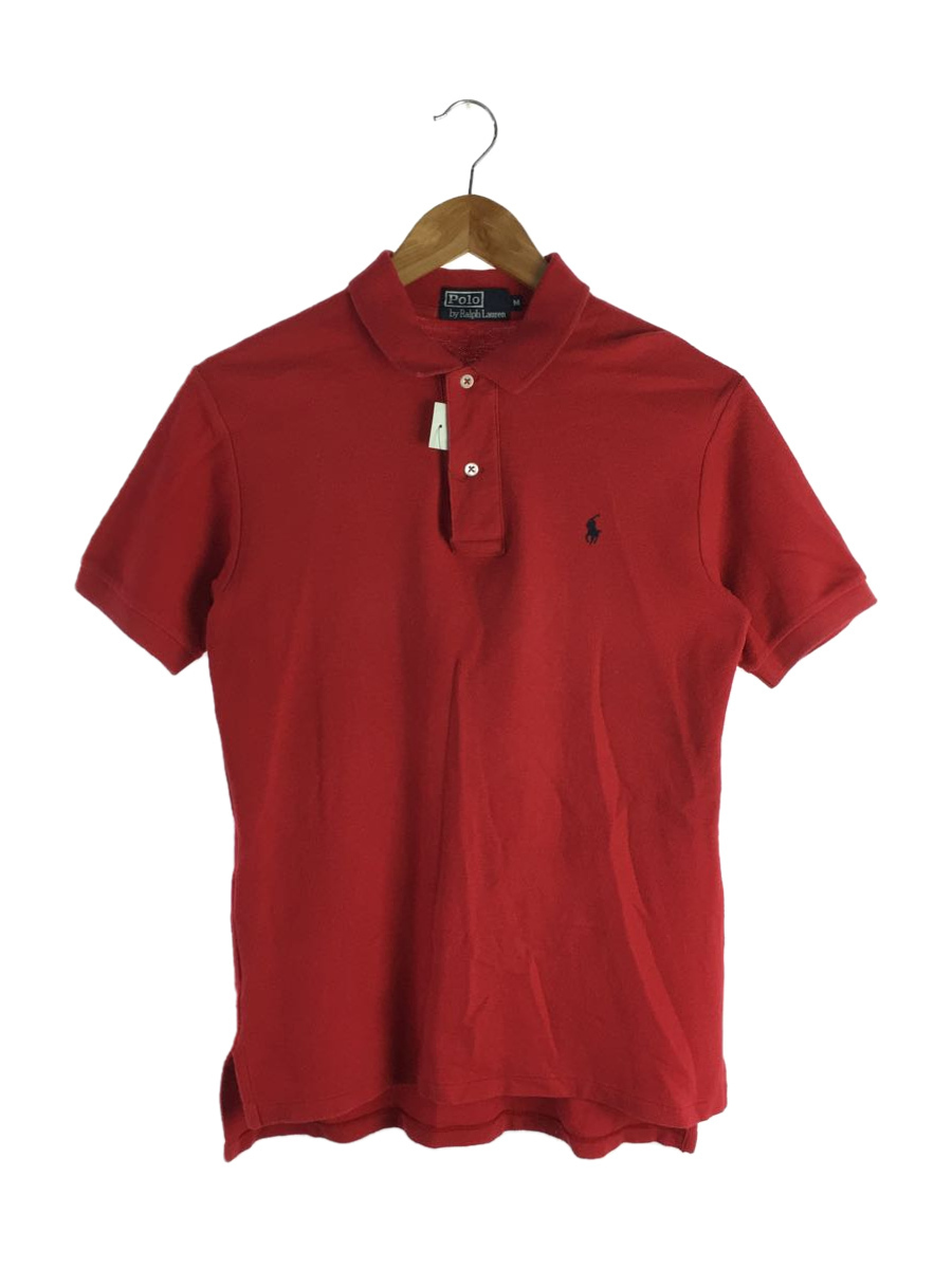 POLO RALPH LAUREN◆ポロシャツ/M/コットン/RED/無地_画像1