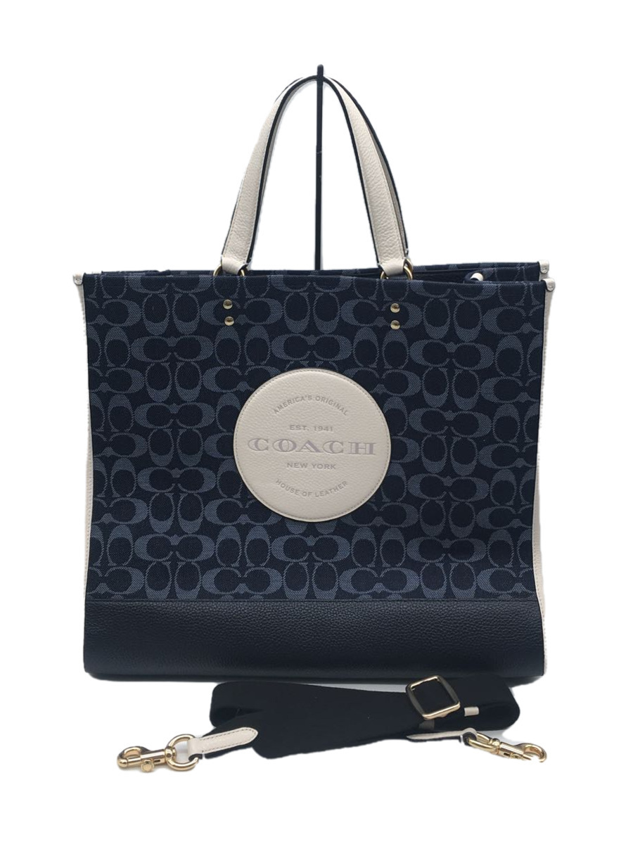 美品 COACH 総柄 デニム 2WAY デンプシートートバック-