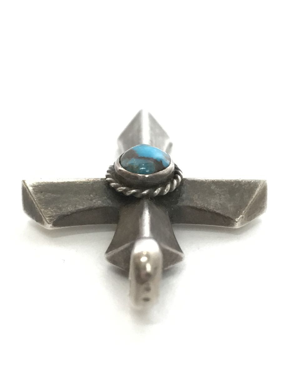 NAVAJO* silver . turquoise Cross / pendant top /SILVER/ men's / Arrow stamp 