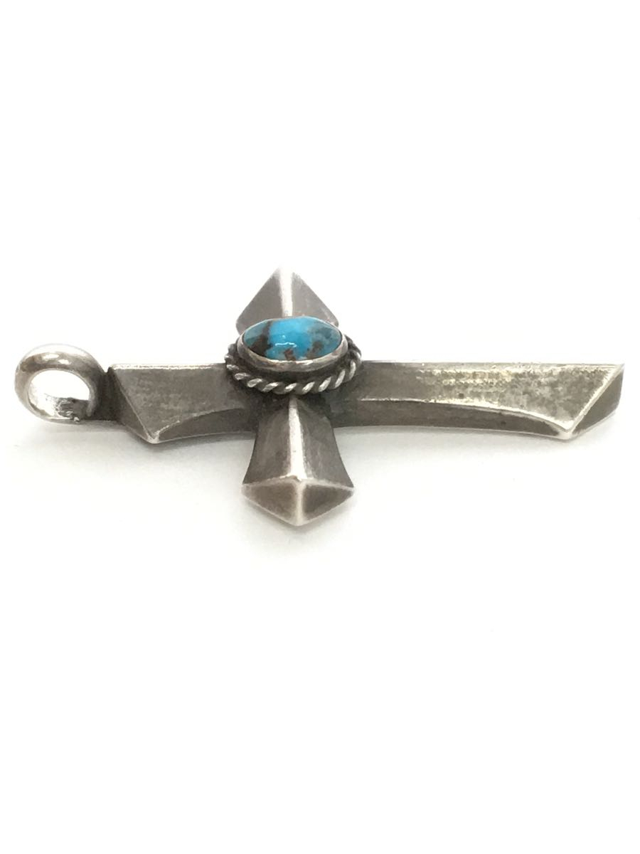 NAVAJO* silver . turquoise Cross / pendant top /SILVER/ men's / Arrow stamp 