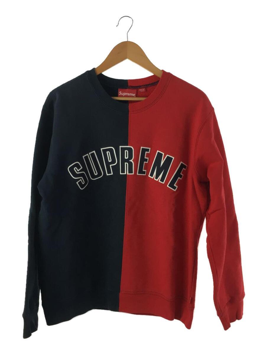 Supreme◆18AW/split crewneck sweatshirt/スウェット/M/コットン/RED