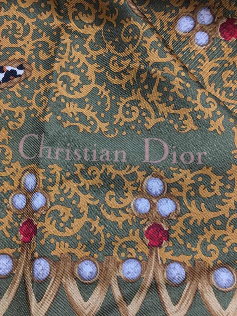 Christian Dior◆スカーフ/シルク/GLD/総柄/レディース_画像3