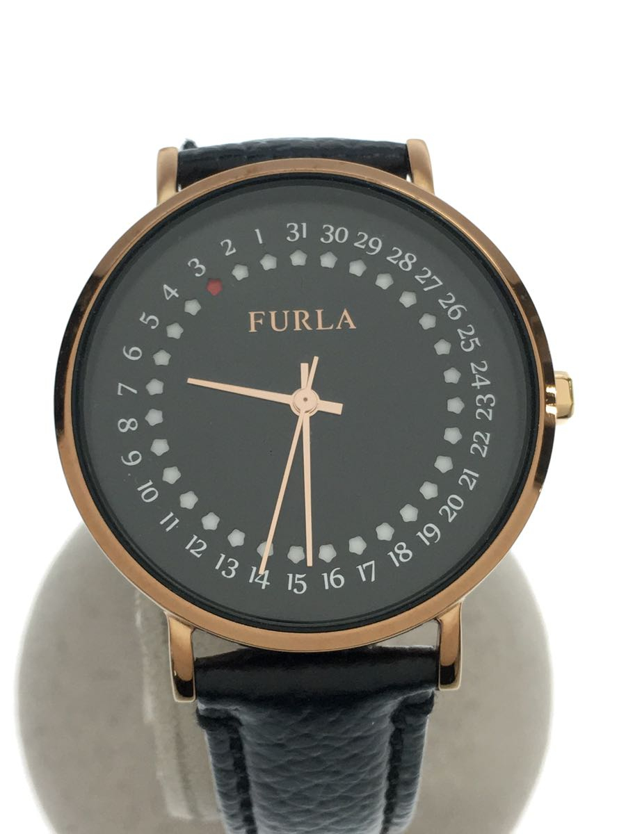 FURLA◆腕時計/アナログ/レザー/BLK/BLK_画像1