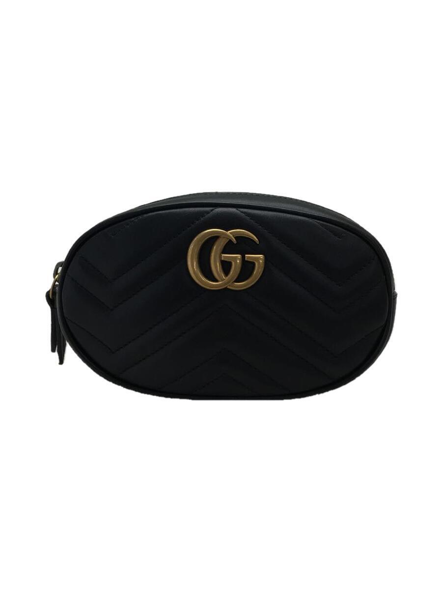 GUCCI◆ウエストバッグ_GGマーモント_キルティング/レザー/BLK/無地