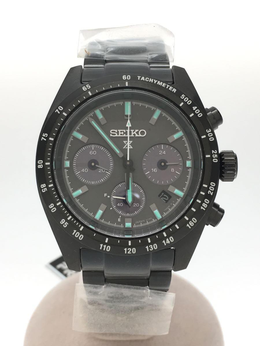 SEIKO◆PROSPEX/SPEEDTIMER/ソーラー腕時計/BLK/BLK/V192-0AF0/SBDL103_画像1