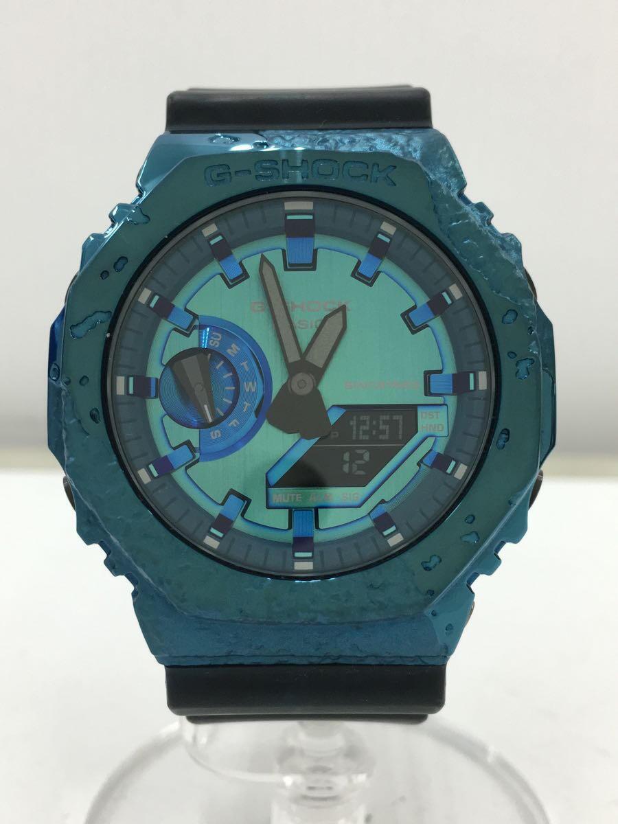 CASIO◆クォーツ腕時計/デジアナ/ラバー/BLU/GM-2140GEM