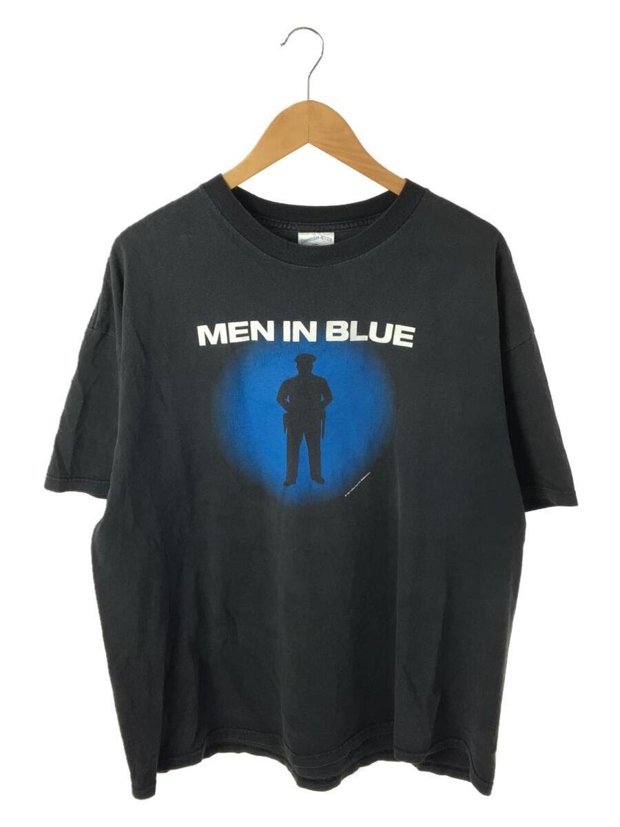 90s/MEN IN BLUE/1997/プリントTシャツ/XXL/コットン/BLK