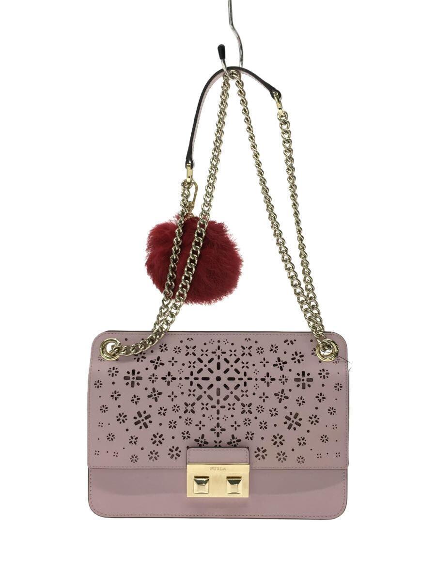 限定品】 FURLA◇パンチングチェーンショルダーバッグ/レザー/ピンク