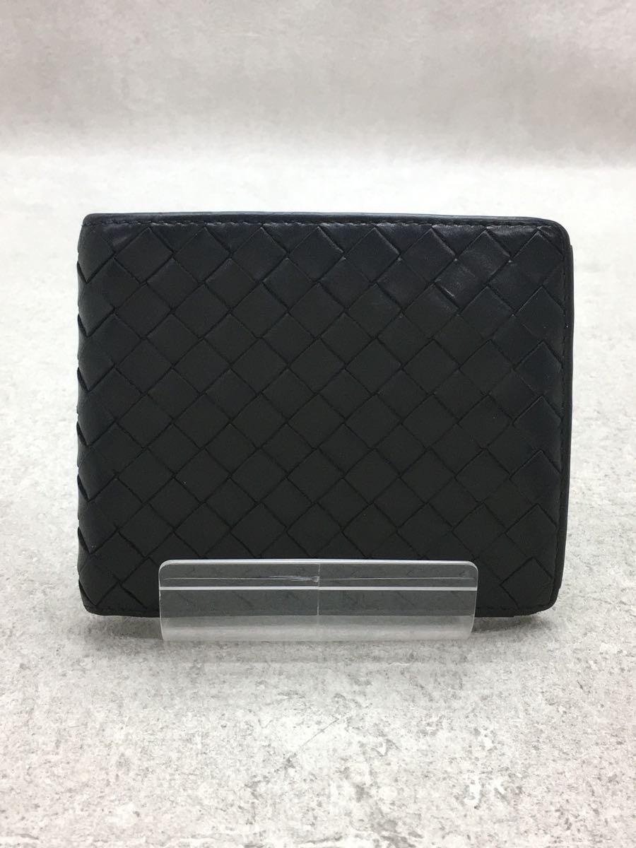 BOTTEGA VENETA◆2つ折り財布/レザー/BLK/無地/メンズ