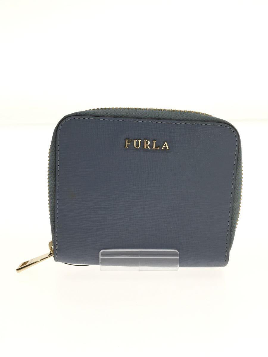 FURLA◆バビロン ラウンドファスナー ミニ財布/ブルー/903630/汚れ使用感有_画像1