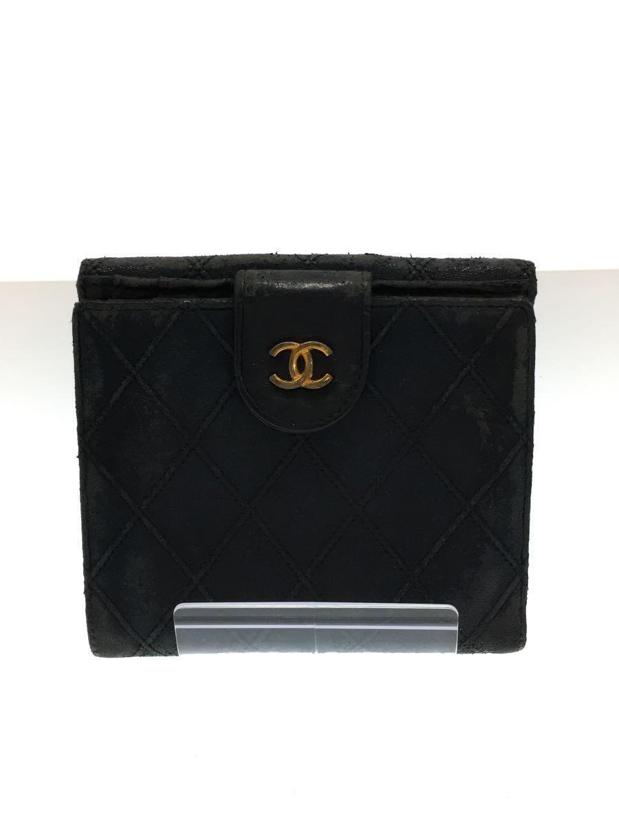 ご予約品】 CHANEL◇2つ折り財布/レザー/BLK/無地/レディース 二つ折り