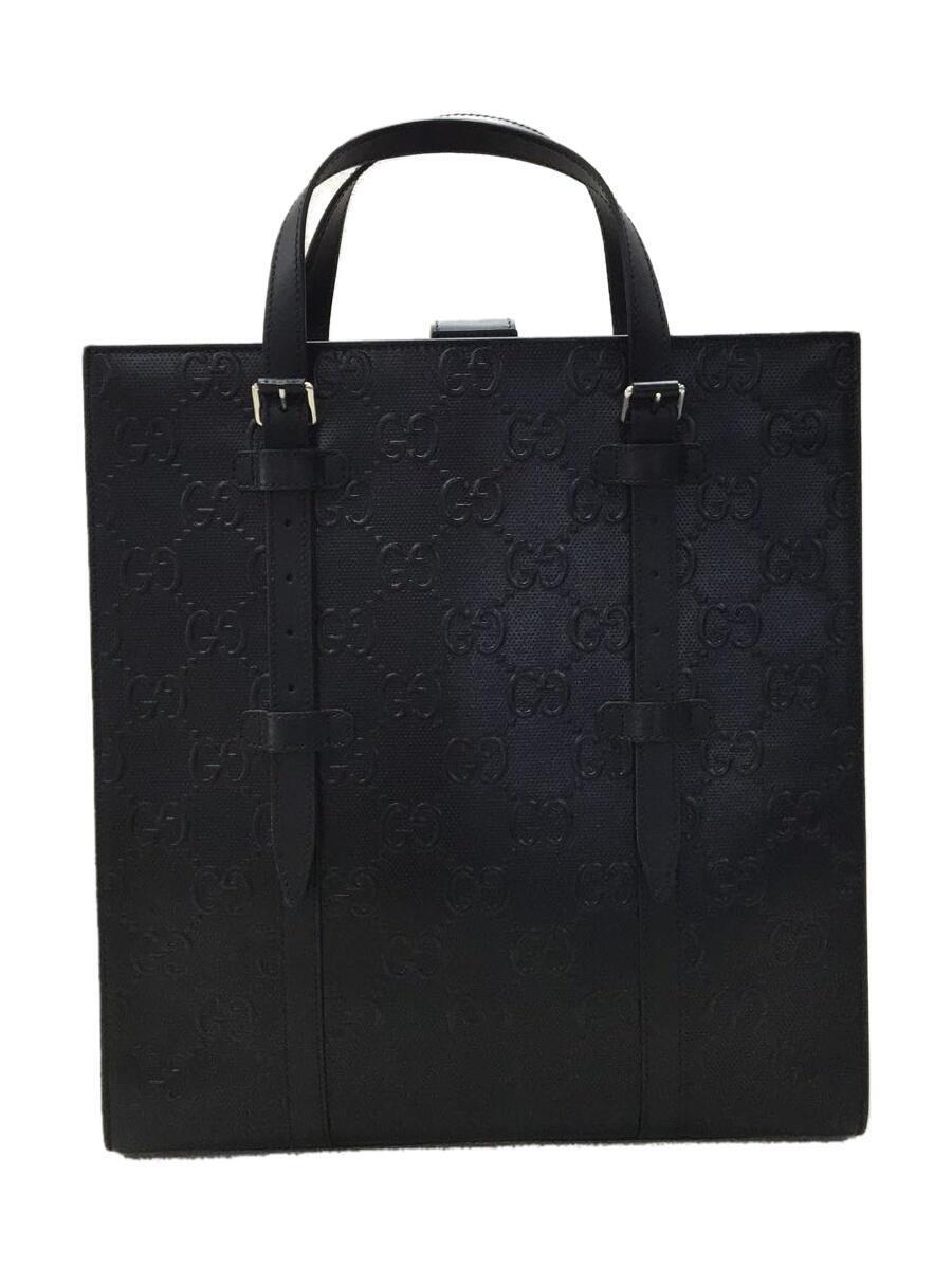 GUCCI◆トートバッグ/レザー/BLK/総柄/700421