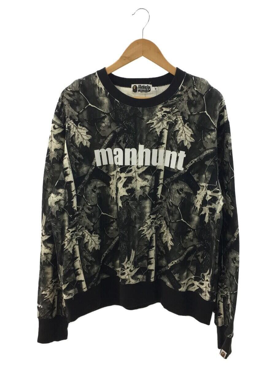 A BATHING APE◆アベイシングエイプ/manhunt/スウェット/XL/コットン/ブラック/総柄/001SWF301007X_画像1