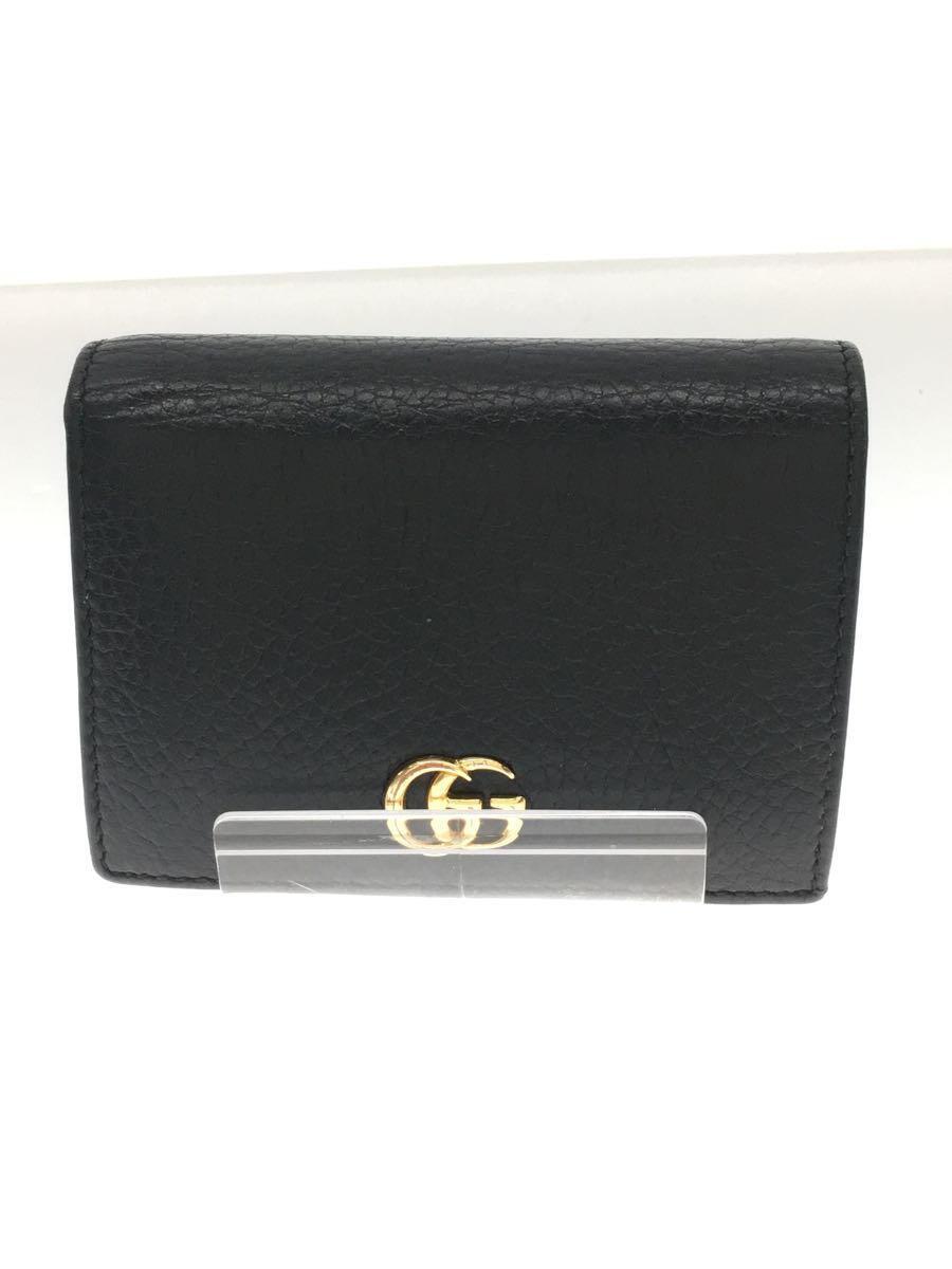 GUCCI◆2つ折り財布/レザー/BLK/レディース/456126/GGマーモント