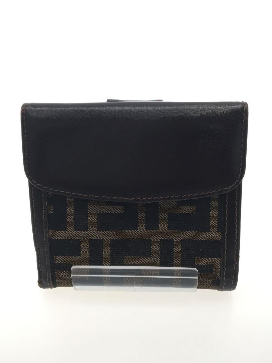 冬バーゲン☆】 FENDI◇ズッカ/2つ折り財布/キャンバス/KHK/レディース