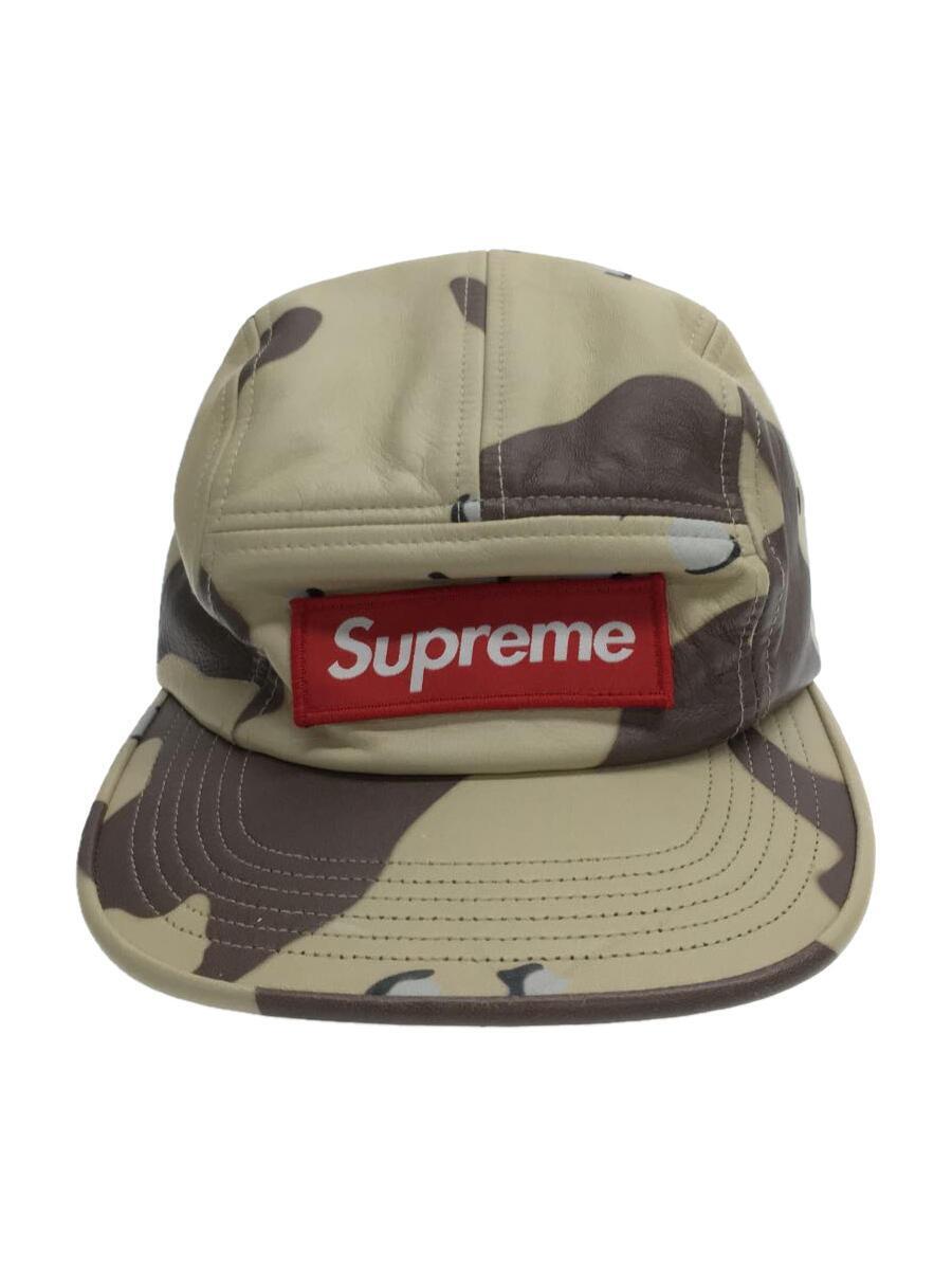 新版 Supreme◇17SS Leather Camp Cap Desert Camo/キャップ/レザー