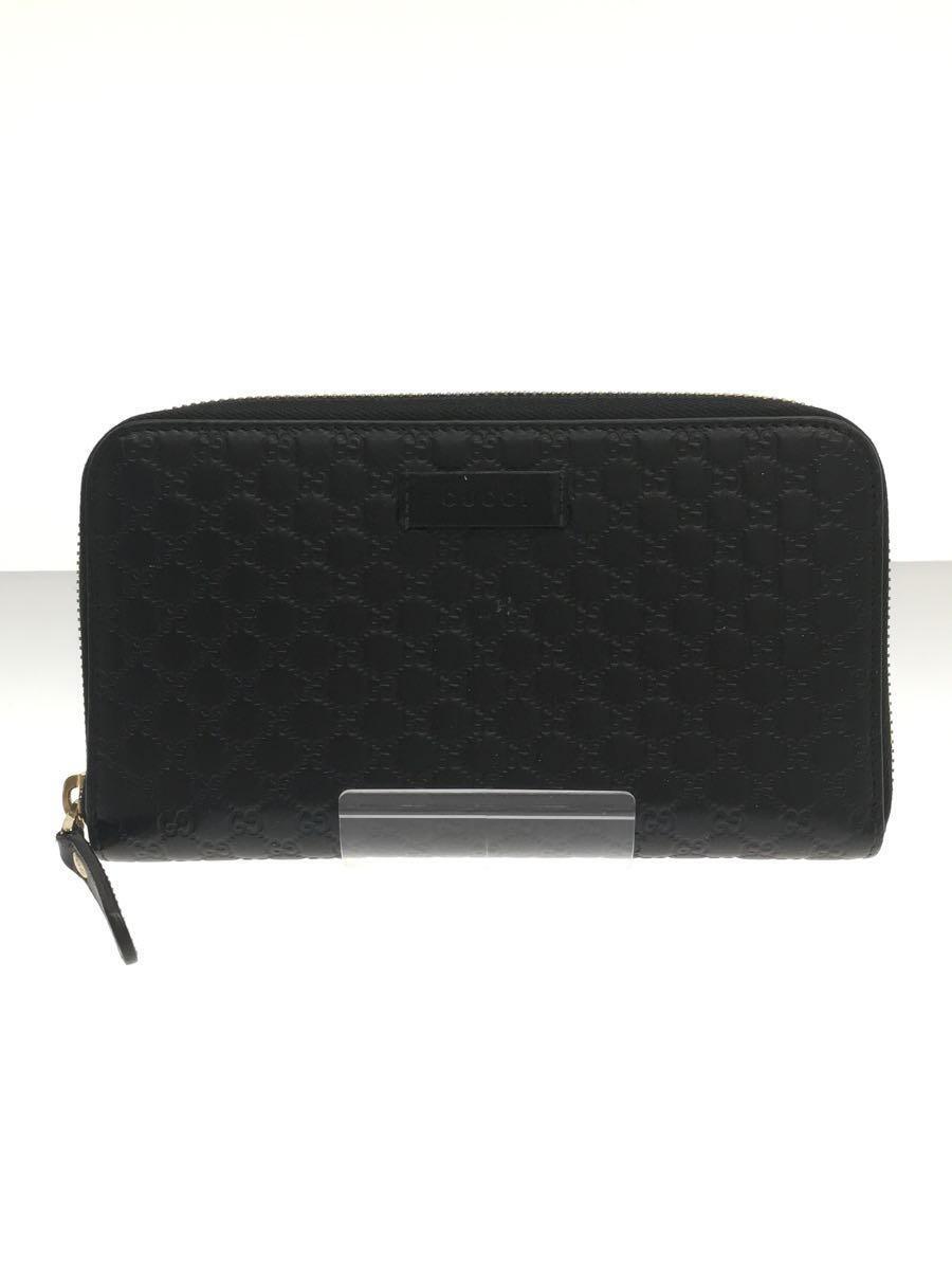 最安値】 GUCCI◇長サイフ_マイクログッチシマ/レザー/BLK/総柄/メンズ