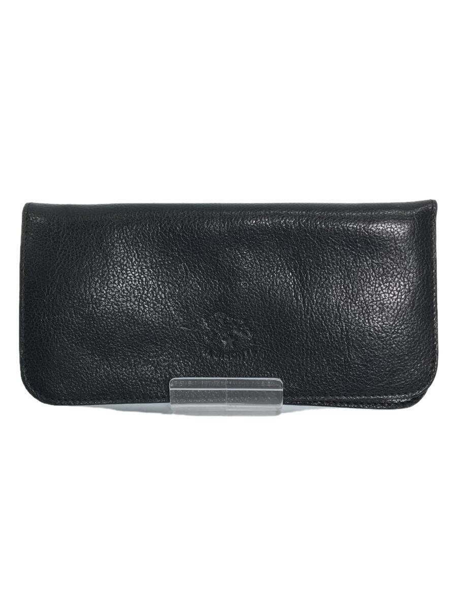 海外輸入】 IL BISONTE◇2つ折り長財布/レザー/BLK/無地/メンズ/カード