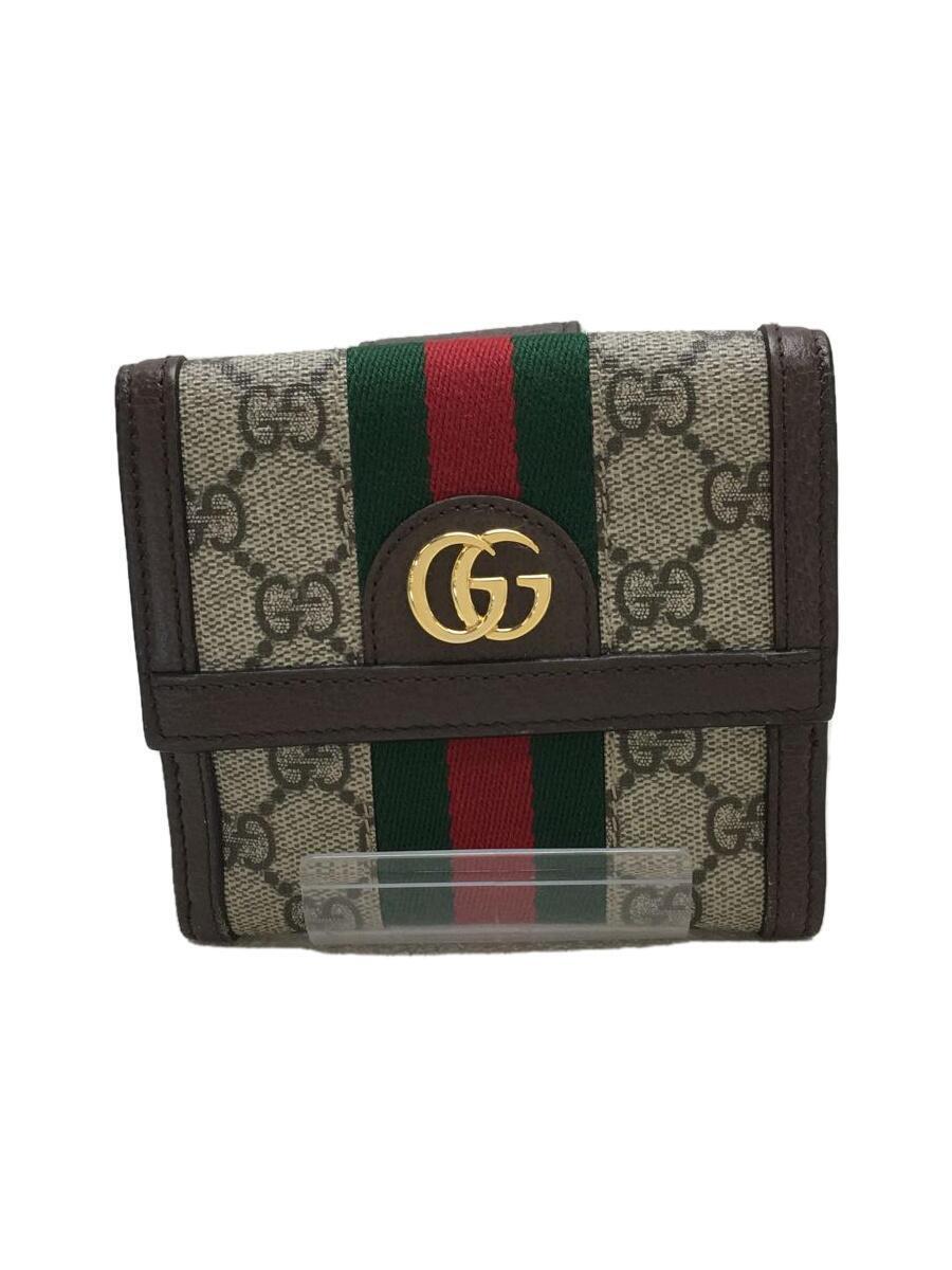 GUCCI◆2つ折り財布/レザー/BRW/レディース/GGマーモント シェリーライン オフィディア レザー