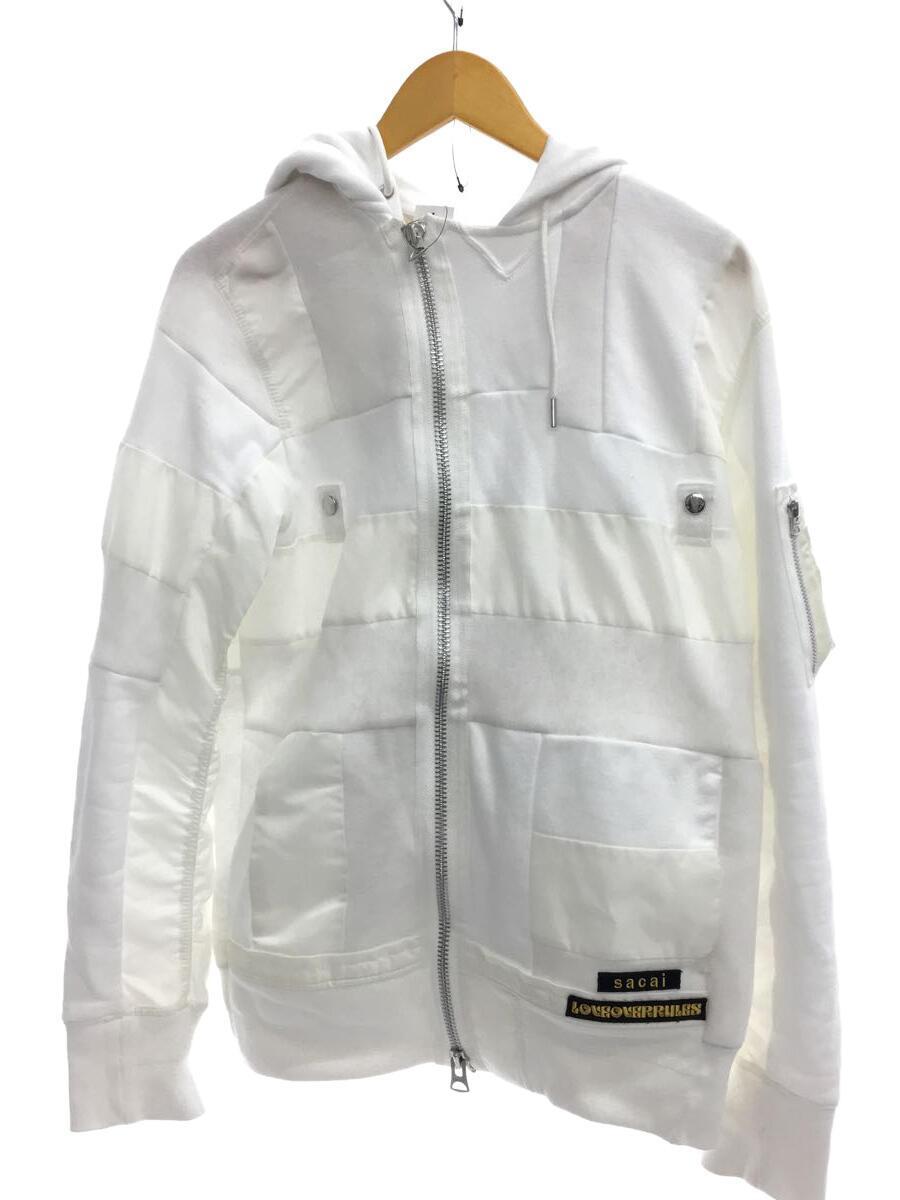 sacai◆21AW/ジップアップナイロンスウィッチパーカー/2/コットン/WHT/無地/21-02498M