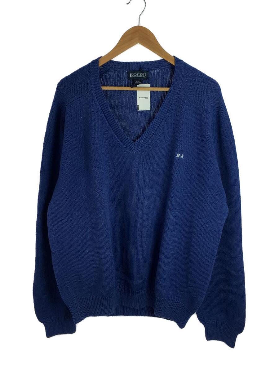 LANDS END◆90sUSA製/Vネックセーター(薄手)/L/コットン/BLU_画像1