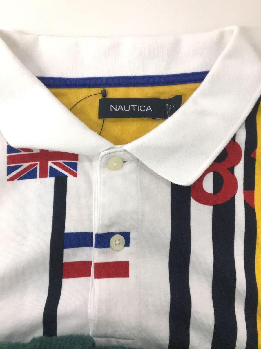 NAUTICA◆ポロシャツ/国旗/L/コットン/ホワイト/総柄_画像6