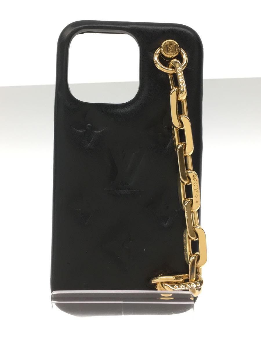 LOUIS VUITTON◆スマホケース/レザー/BLK/バンパークッサン/M81392/iPhone13Pro/角・金具スレ