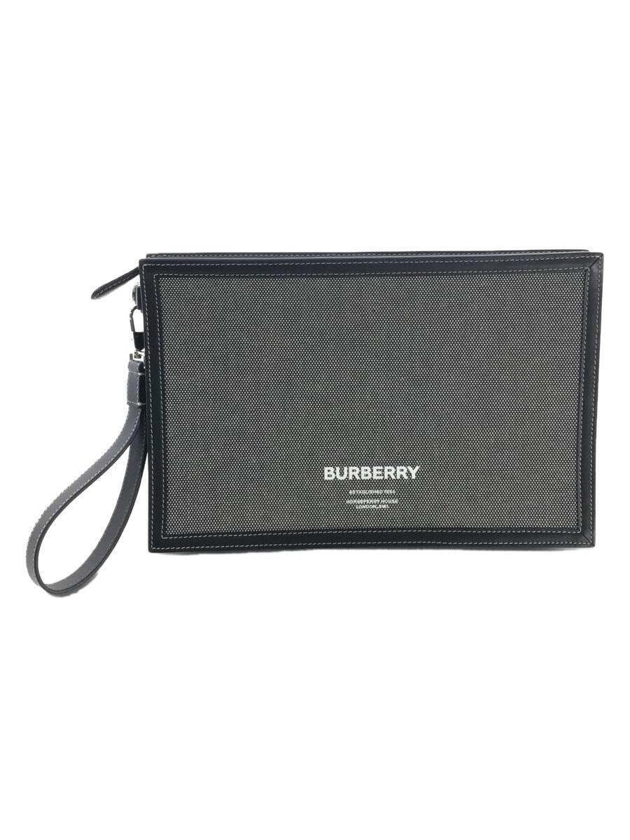 BURBERRY◆Horseferry Print Cotton Canvas Zip Pouch/ポーチ/キャンバス/ブラック