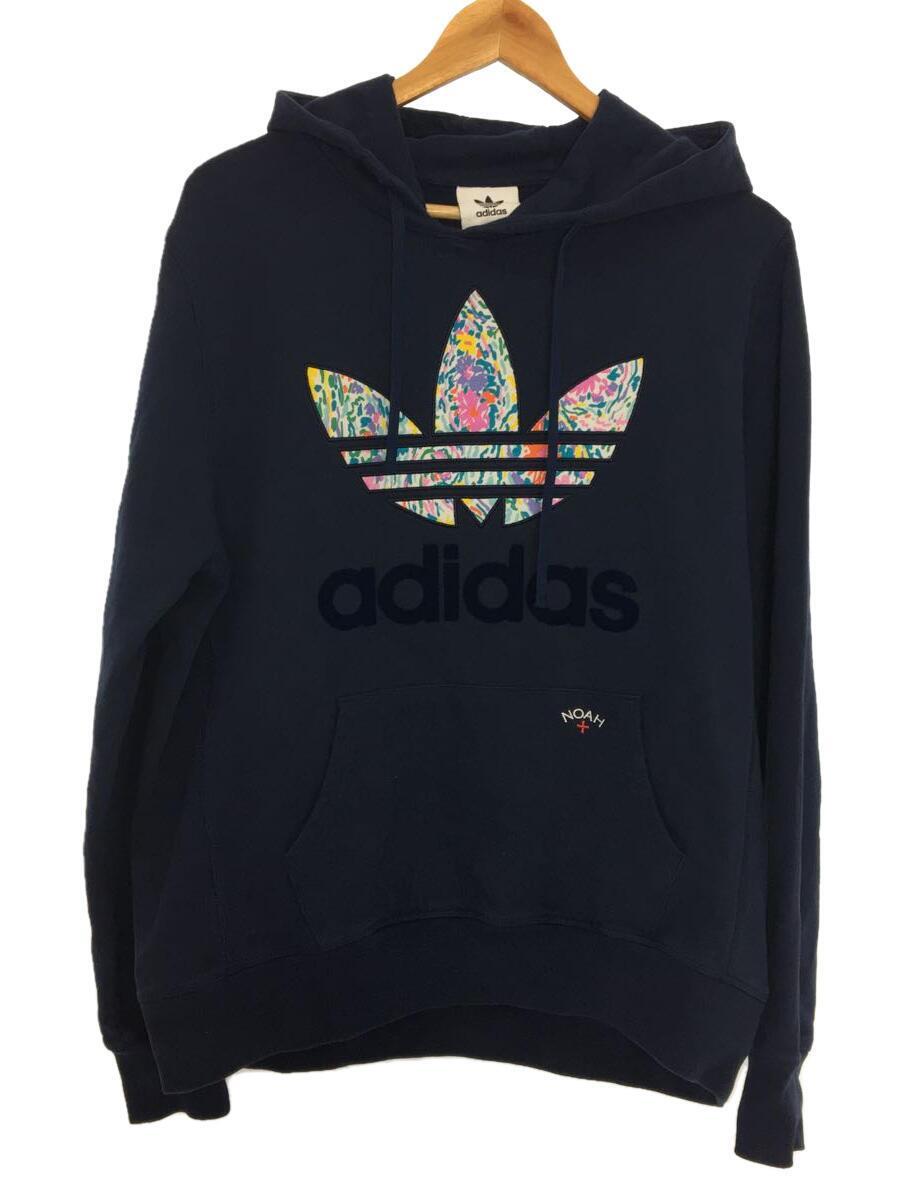 adidas◆フローラルフーディー/GS1392/パーカー/トレフォイルロゴ/裏毛/ネイビー/2XO