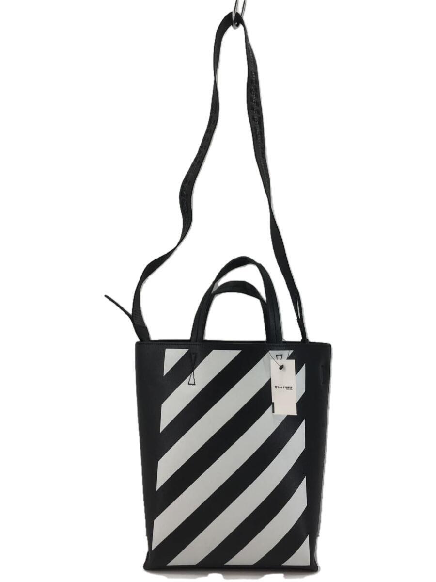 OFF-WHITE◆オフホワイト/Diag Tote/トートバッグ/レザー/ブラック/ストライプ