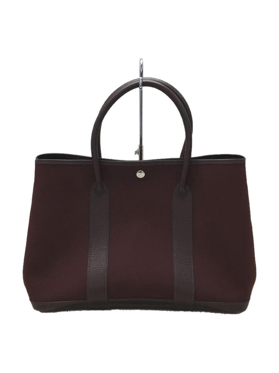 【キャンパス地×ブラウン】HERMES ガーデンバーティー HERMES◇ガーデンパーティTPM/□J刻印/2013年/キャンバス/BRW/無地