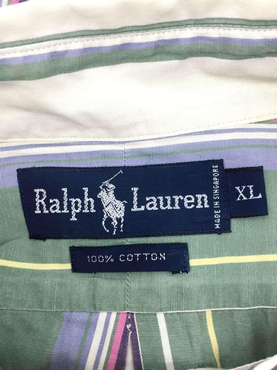 RALPH LAUREN◆半袖シャツ/XL/コットン/GRN/ストライプ_画像3