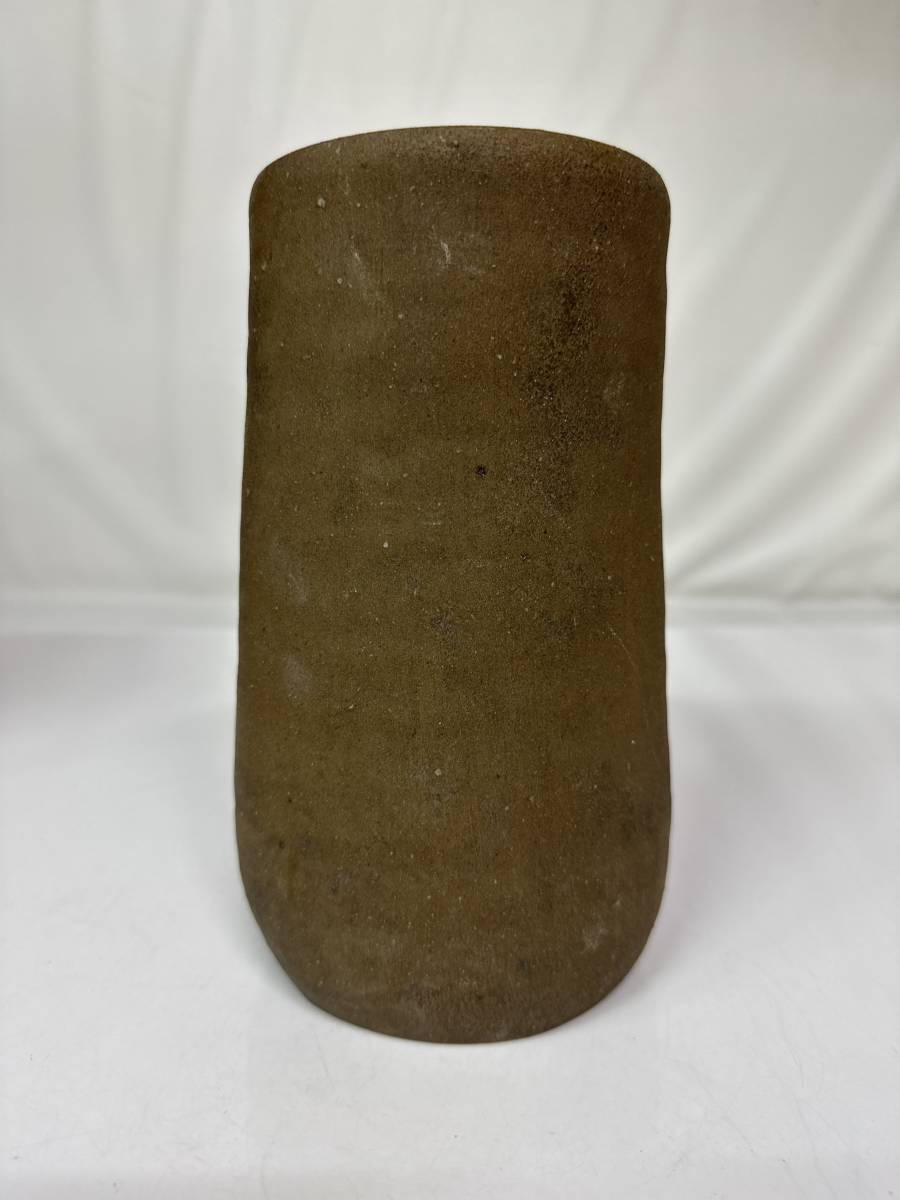 真作・備前焼陶工〓伊勢崎創 備前窯変竹節花生 共箱 花器 人間国宝〓伊勢﨑満三男 備前焼 花器 花入 伊勢崎淳造 合箱(◇備前焼◇花器 花入◇人間