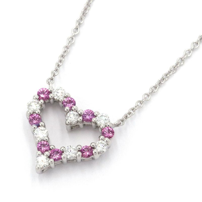  Tiffany sentimental pendant Pt950 diamond pink sapphire new goods finish settled sentimental Heart 40cm jewelry used free shipping 