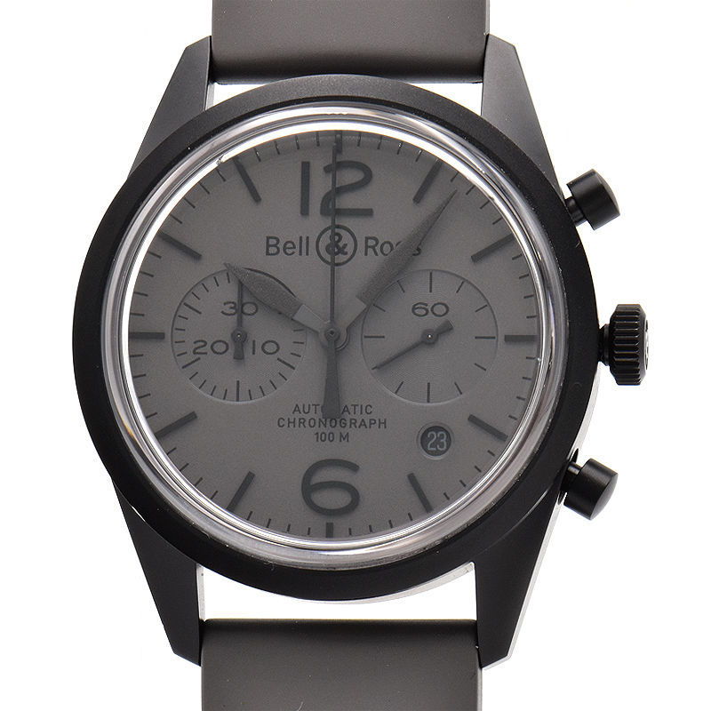 [3年保証] ベル＆ロス メンズ ヴィンテージ BRV126-COMMANDO クロノグラフ ラバーベルト グレー文字盤 自動巻き 腕時計 中古 送料無料