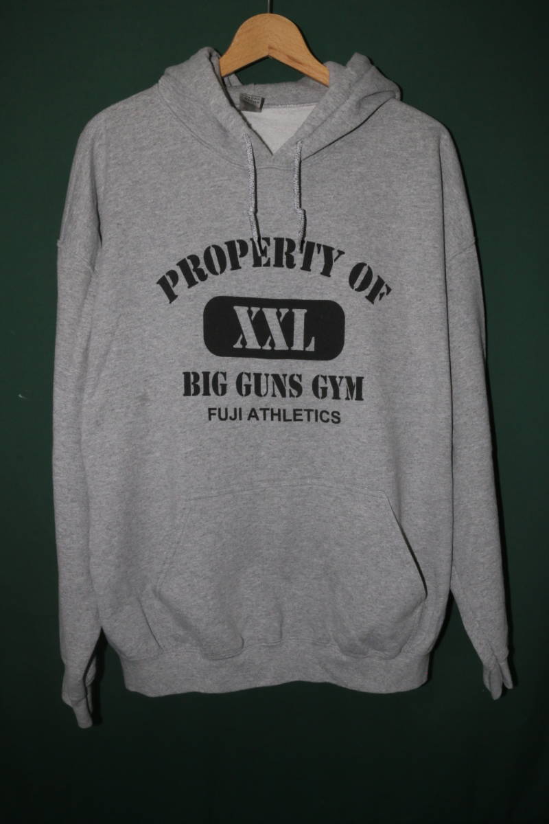 米軍放出品 BIG GUNS GYM キャンプ富士 フーディ パーカー グレー XLサイズ 中古_画像1