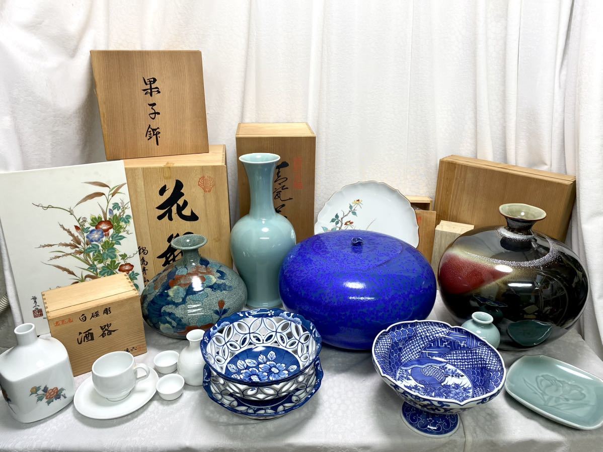 鍋島焼 花瓶 有田焼 七宝焼 染付 巨大花瓶おまとめ 伊万里焼花瓶 お