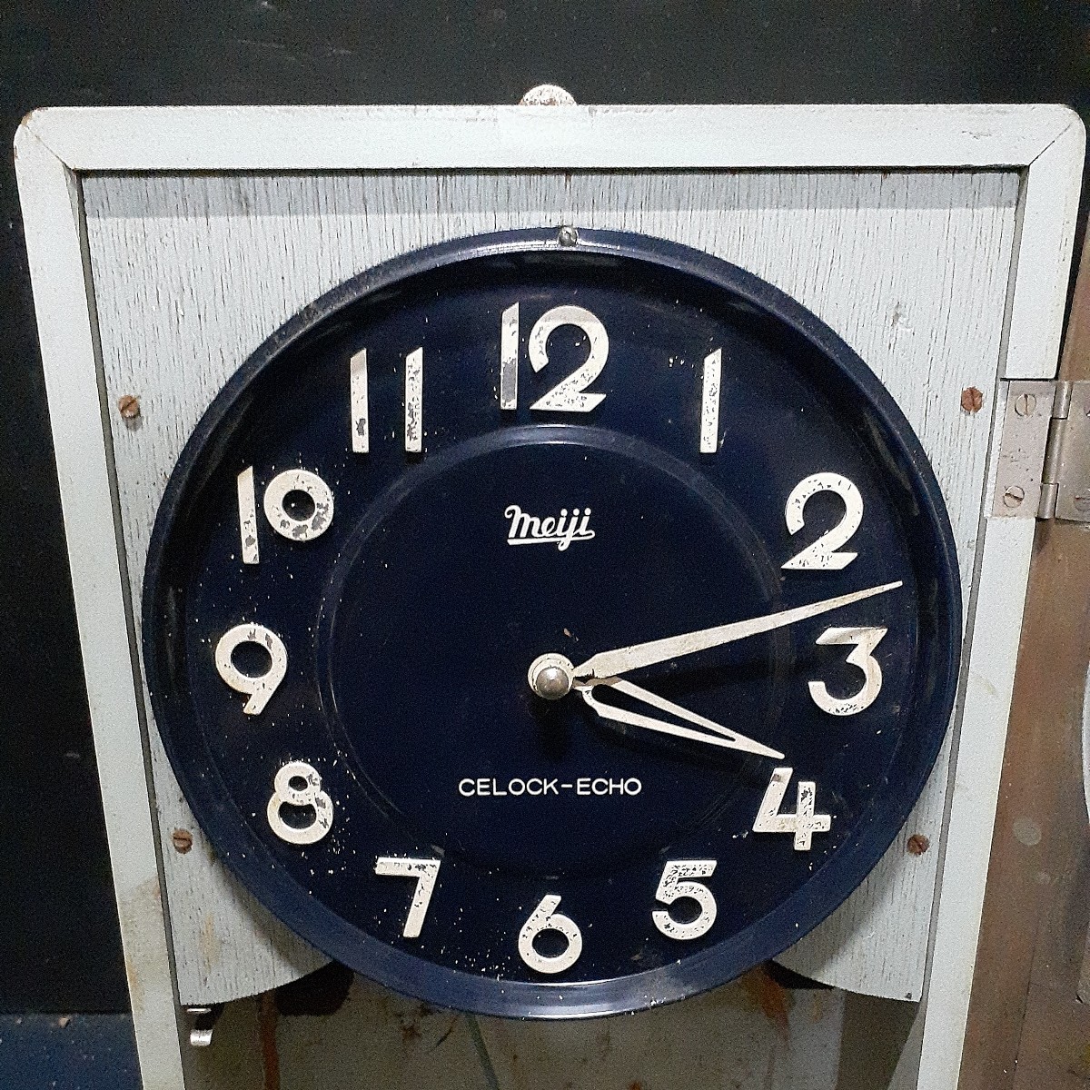 アンティーク Meiji 明治時計 掛時計 振り子時計 電池式 約41.5×24.0cm