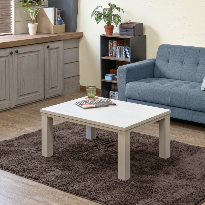 こたつテーブル 80cm×60cm 木目柄 300W コンパクトサイズ 長方形 木製 ホワイト KJL-01(WH)