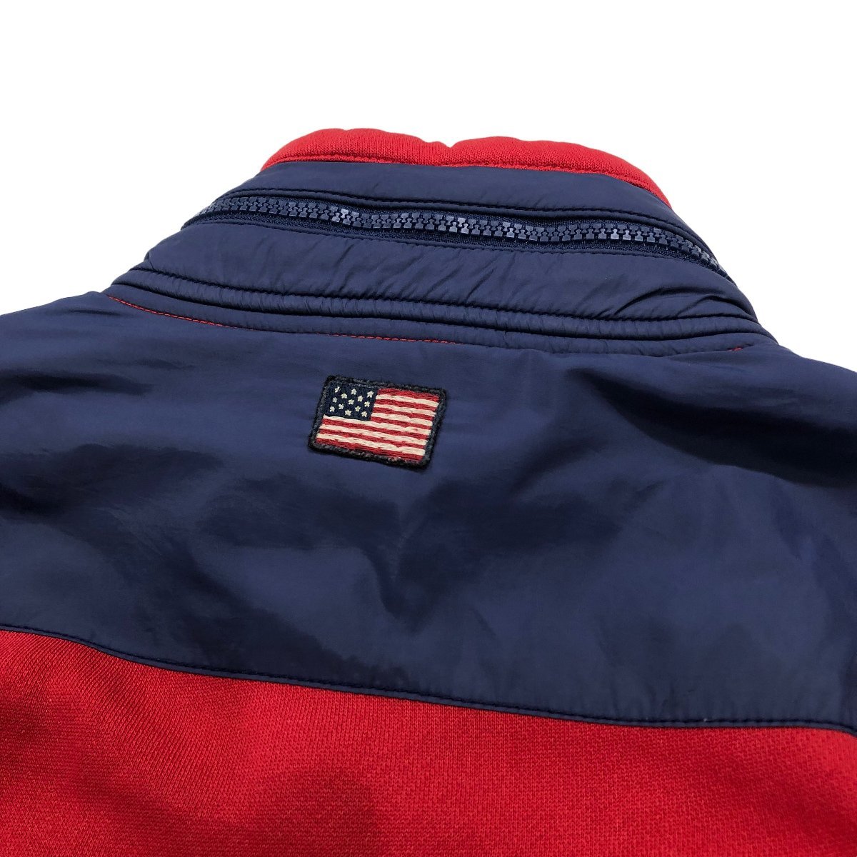 【S】USA 古着 90s 00s ラルフローレン Ralph Lauren 90年代 00年代 スウェット ジャケット フルジップ レッド/ネイビー_画像7